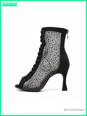 Heels Dance Boot Latin Salsa Ballroom Shoe Suede Sole Peep Toe